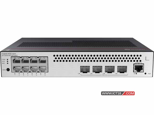 华为坤灵S1730S-S8T4X-QA3交换机 eKitEngine S1730S-S8T4X-QA3(8个10/100/1000BASE-T以太网端口,4个万兆SFP+,内置交流供电,无风扇) 交换容量502Gbps/5.02Tbps，包转发率72Mpps